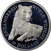 Cook Islands 10 Dollars Elizabeth II Tiger 1990 Proof KM# 73 ENDANGERED WORLD WILDLIFE 10 DOLLARS coin reverse