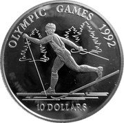 Cook Islands 10 Dollars Olympic Games 1992. Cross country skier 1990 Proof KM# 91 OLYMPIC GAMES 1992 10 DOLLARS coin reverse Cook Islands 10 Dollars Olympic Games 1992. Cross country skier 1990 Proof KM# 91 OLYMPIC GAMES 1992 10 DOLLARS coin reverse
