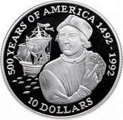 Cook Islands 10 Dollars Italian explorer Christopher Columbus 1990 Proof KM# 121 500 YEARS OF AMERICA 1492-1992 10 DOLLARS coin reverse Cook Islands 10 Dollars Italian explorer Christopher Columbus 1990 Proof KM# 121 500 YEARS OF AMERICA 1492-1992 10 DOLLARS coin reverse