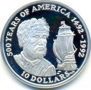 Cook Islands 10 Dollars Italian explorer Amerigo Vespucci 1990 Proof KM# 90 500 YEARS OF AMERICA 1492-1992 10 DOLLARS coin reverse Cook Islands 10 Dollars Italian explorer Amerigo Vespucci 1990 Proof KM# 90 500 YEARS OF AMERICA 1492-1992 10 DOLLARS coin reverse