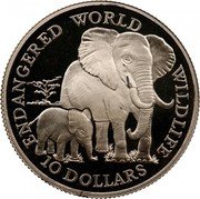 Cook Islands 10 Dollars African bush elephant 1990 Proof KM# 80 ENDANGERED WORLD WILDLIFE 10 DOLLARS coin reverse Cook Islands 10 Dollars African bush elephant 1990 Proof KM# 80 ENDANGERED WORLD WILDLIFE 10 DOLLARS coin reverse