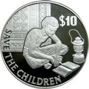 Fiji 10 Dollars Save the Children Fund 1991 Proof KM# 60 SAVE THE CHILDREN $10 coin reverse Fiji 10 Dollars Save the Children Fund 1991 Proof KM# 60 SAVE THE CHILDREN $10 coin reverse