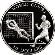 Cook Islands 10 Dollars 15th World Championship football 1994 United States 1992 Proof KM# 254 WORLD CUP '94 10 DOLLARS coin reverse
