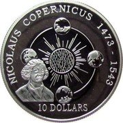 Cook Islands 10 Dollars Elizabeth II Nicolaus Copernicus 1992 Proof KM# 136 NICOLAUS COPERNICUS 1473 1543 10 DOLLARS coin reverse Cook Islands 10 Dollars Elizabeth II Nicolaus Copernicus 1992 Proof KM# 136 NICOLAUS COPERNICUS 1473 1543 10 DOLLARS coin reverse