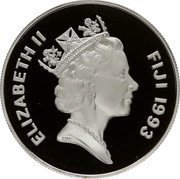 Fiji 10 Dollars XXVI Summer Olympic Games in Atlanta 1993 Proof KM# 67 ELIZABETH II FIJI 1993 RDM coin obverse Fiji 10 Dollars XXVI Summer Olympic Games in Atlanta 1993 Proof KM# 67 ELIZABETH II FIJI 1993 RDM coin obverse