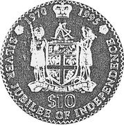 Fiji 10 Dollars Silver Jubilee of Independence 1995 Proof KM# 75 SILVER JUBILEE OF INDEPENDENCE $10 1970 1995 coin reverse
