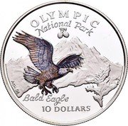 Cook Islands 10 Dollars Olympic National Park 1996 Proof KM# 283 OLYMPIC NATIONAL PARK BALD EAGLE 10 DOLLARS coin reverse Cook Islands 10 Dollars Olympic National Park 1996 Proof KM# 283 OLYMPIC NATIONAL PARK BALD EAGLE 10 DOLLARS coin reverse