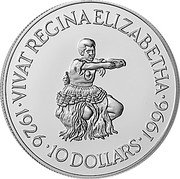 Fiji 10 Dollars Tribal Dancer 1996 Proof KM# 90 VIVAT REGINA ELIZABETHA 1926 10 DOLLARS 1996 coin reverse