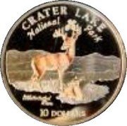 Cook Islands 10 Dollars Crater Lake National Park 1997 Proof KM# 875 WHITE-TAILED DEER A S H 96 CRATER LAKE NATIONAL PARK 10 DOLLARS coin reverse Cook Islands 10 Dollars Crater Lake National Park 1997 Proof KM# 875 WHITE-TAILED DEER A S H 96 CRATER LAKE NATIONAL PARK 10 DOLLARS coin reverse