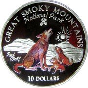 Cook Islands 10 Dollars Great Smoky Mountains National Park 1997 Proof KM# 330 RED WOLF A S H 96 GREAT SMOKY MOUNTAINS NATIONAL PARK 10 DOLLARS coin reverse Cook Islands 10 Dollars Great Smoky Mountains National Park 1997 Proof KM# 330 RED WOLF A S H 96 GREAT SMOKY MOUNTAINS NATIONAL PARK 10 DOLLARS coin reverse