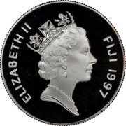 Fiji 10 Dollars 50th Anniversary of the Marriage of Queen Elizabeth II and Prince Philip 1997 Proof KM# 87 ELIZABETH II FIJI 1997 RDM coin obverse Fiji 10 Dollars 50th Anniversary of the Marriage of Queen Elizabeth II and Prince Philip 1997 Proof KM# 87 ELIZABETH II FIJI 1997 RDM coin obverse