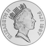 Fiji 10 Dollars 25th Anniversary of World Wildlife Fund 1997 Proof KM# 76 ELIZABETH II FIJI 1997 RDM coin obverse Fiji 10 Dollars 25th Anniversary of World Wildlife Fund 1997 Proof KM# 76 ELIZABETH II FIJI 1997 RDM coin obverse
