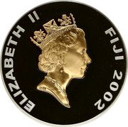Fiji 10 Dollars Queen Elizabeth II. 50th Year of Reign 2002 Proof KM# 84 ELIZABETH II FIJI 2002 RDM coin obverse Fiji 10 Dollars Queen Elizabeth II. 50th Year of Reign 2002 Proof KM# 84 ELIZABETH II FIJI 2002 RDM coin obverse