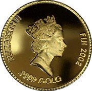 Fiji 10 Dollars Coat of Arms 2002 Proof KM# 94 ELIZABETH II FIJI 2002 IRB .9999 GOLD coin obverse Fiji 10 Dollars Coat of Arms 2002 Proof KM# 94 ELIZABETH II FIJI 2002 IRB .9999 GOLD coin obverse