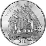 Fiji 10 Dollars Sailing Ship Vostok 2002 Proof KM# 105 VOSTOK $10 coin reverse Fiji 10 Dollars Sailing Ship Vostok 2002 Proof KM# 105 VOSTOK $10 coin reverse