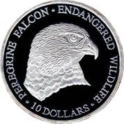 Fiji 10 Dollars Peregrine Falcon 2002 Proof KM# 104 PEREGRINE FALCON ENDANGERED WILDLIFE 10 DOLLARS coin reverse Fiji 10 Dollars Peregrine Falcon 2002 Proof KM# 104 PEREGRINE FALCON ENDANGERED WILDLIFE 10 DOLLARS coin reverse