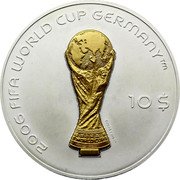 Fiji 10 Dollars FIFA World Cup. Trophy 2005 KM# 263 2006 FIFA WORLD CUP GERMANY TM 10 $ © 1974 FIFA TM coin reverse Fiji 10 Dollars FIFA World Cup. Trophy 2005 KM# 263 2006 FIFA WORLD CUP GERMANY TM 10 $ © 1974 FIFA TM coin reverse