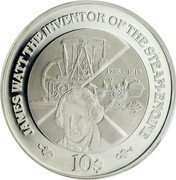 Fiji 10 Dollars James Watt 2008 Proof KM# 235 JAMES WATT INVENTOR OF THE STEAM-ENGINE 1736 - 1819 10$ coin reverse Fiji 10 Dollars James Watt 2008 Proof KM# 235 JAMES WATT INVENTOR OF THE STEAM-ENGINE 1736 - 1819 10$ coin reverse