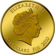 Fiji 10 Dollars Mercury 2010 Proof KM# 217 ELIZABETH II 10 DOLLARS FIJI 2010 coin obverse Fiji 10 Dollars Mercury 2010 Proof KM# 217 ELIZABETH II 10 DOLLARS FIJI 2010 coin obverse