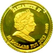 Fiji 10 Dollars Nubian Servant 2013 Proof KM# 424 ELIZABETH II 10 DOLLARS FIJI 2013 AU .999 coin obverse Fiji 10 Dollars Nubian Servant 2013 Proof KM# 424 ELIZABETH II 10 DOLLARS FIJI 2013 AU .999 coin obverse