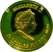 Fiji 10 Dollars Tutankhamun Throne 2010 Proof KM# 411 ELIZABETH II 10 DOLLARS FIJI 2012 AU .999 coin obverse Fiji 10 Dollars Tutankhamun Throne 2010 Proof KM# 411 ELIZABETH II 10 DOLLARS FIJI 2012 AU .999 coin obverse
