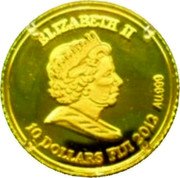 Fiji 10 Dollars Winged Isis Statue 2010 Proof KM# 410 ELIZABETH II 10 DOLLARS FIJI 2012 AU .999 coin obverse Fiji 10 Dollars Winged Isis Statue 2010 Proof KM# 410 ELIZABETH II 10 DOLLARS FIJI 2012 AU .999 coin obverse