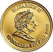 Fiji 10 Dollars Treasures of China 2012 Proof KM# 489 ELIZABETH II 10 DOLLARS FIJI 2012 AU 585 coin obverse Fiji 10 Dollars Treasures of China 2012 Proof KM# 489 ELIZABETH II 10 DOLLARS FIJI 2012 AU 585 coin obverse