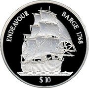 Fiji 10 Dollars Barge Endeavour 1998 (o) Proof KM# 96 ENDEAVOUR BARGE 1768 $ 10 coin reverse Fiji 10 Dollars Barge Endeavour 1998 (o) Proof KM# 96 ENDEAVOUR BARGE 1768 $ 10 coin reverse