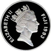 Fiji 10 Dollars Football World Cup in USA 1993 Proof KM# 68 ELIZABETH II FIJI 1993 RDM coin obverse Fiji 10 Dollars Football World Cup in USA 1993 Proof KM# 68 ELIZABETH II FIJI 1993 RDM coin obverse