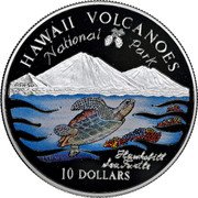 Cook Islands 10 Dollars Hawaii Volcanos National Park 1997 Proof KM# 555 HAWAII VOLCANOES NATIONAL PARK HAWKSBILL SEA TURTLE 10 DOLLARS coin reverse Cook Islands 10 Dollars Hawaii Volcanos National Park 1997 Proof KM# 555 HAWAII VOLCANOES NATIONAL PARK HAWKSBILL SEA TURTLE 10 DOLLARS coin reverse