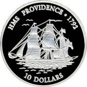 Fiji 10 Dollars HMS Providence 2001 Proof KM# 82 HMS PROVIDENCE 1792 10 DOLLARS coin reverse Fiji 10 Dollars HMS Providence 2001 Proof KM# 82 HMS PROVIDENCE 1792 10 DOLLARS coin reverse