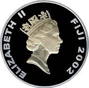Fiji 10 Dollars Queen Elizabeth II. 50 Years of Reign 2002 Proof KM# 83 ELIZABETH II FIJI 2002 RDM coin obverse Fiji 10 Dollars Queen Elizabeth II. 50 Years of Reign 2002 Proof KM# 83 ELIZABETH II FIJI 2002 RDM coin obverse