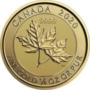 Canada 10 Dollars Twin Maples Leaves 2020 In Sets only 2020 9999 CANADA CG FINE GOLD 1/4 OZ OR PUR coin reverse Canada 10 Dollars Twin Maples Leaves 2020 In Sets only 2020 9999 CANADA CG FINE GOLD 1/4 OZ OR PUR coin reverse