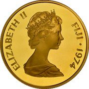 Fiji 100 Dollars Centenary of Cession to Great Britain 1974 Proof KM# 35 ELIZABETH II FIJI 1974 coin obverse Fiji 100 Dollars Centenary of Cession to Great Britain 1974 Proof KM# 35 ELIZABETH II FIJI 1974 coin obverse