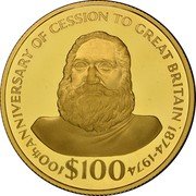 Fiji 100 Dollars Centenary of Cession to Great Britain 1974 Proof KM# 35 100 TH ANNIVERSARY OF CESSION TO GREAT BRITAIN 1874-1974 $100 coin reverse Fiji 100 Dollars Centenary of Cession to Great Britain 1974 Proof KM# 35 100 TH ANNIVERSARY OF CESSION TO GREAT BRITAIN 1874-1974 $100 coin reverse
