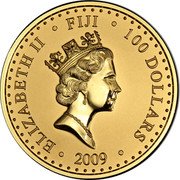 Fiji 100 Dollars Pacific Sovereign 2009 Prooflike KM# 136 ELIZABETH II FIJI 100 DOLLARS 2009 coin obverse Fiji 100 Dollars Pacific Sovereign 2009 Prooflike KM# 136 ELIZABETH II FIJI 100 DOLLARS 2009 coin obverse