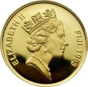 Fiji 100 Dollars James Cook 1993 Proof KM# 65 ELIZABETH II FIJI 1993 coin obverse Fiji 100 Dollars James Cook 1993 Proof KM# 65 ELIZABETH II FIJI 1993 coin obverse