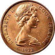 Cook Islands 2 Cents Elizabeth II 2nd portrait 1972 KM# 2 ELIZABETH II COOK ISLANDS 1972 coin obverse Cook Islands 2 Cents Elizabeth II 2nd portrait 1972 KM# 2 ELIZABETH II COOK ISLANDS 1972 coin obverse