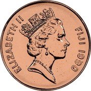 Fiji 2 Cents Palm Fan 1990 (o) KM# 50a ELIZABETH II FIJI 1992 RDM coin obverse Fiji 2 Cents Palm Fan 1990 (o) KM# 50a ELIZABETH II FIJI 1992 RDM coin obverse