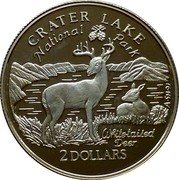 Cook Islands 2 Dollars Crater Lake National Park 1997 Proof KM# 329 WHITE-TAILED DEER A SH 97 CRATER LAKE NATIONAL PARK 2 DOLLARS coin reverse Cook Islands 2 Dollars Crater Lake National Park 1997 Proof KM# 329 WHITE-TAILED DEER A SH 97 CRATER LAKE NATIONAL PARK 2 DOLLARS coin reverse
