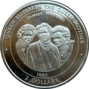 Cook Islands 2 Dollars Queen Mother and daughters 1980 1997 Proof KM# 436 QUEEN ELIZABETH THE QUEEN MOTHER FAMILY PORTRAIT 1980 2 DOLLARS coin reverse Cook Islands 2 Dollars Queen Mother and daughters 1980 1997 Proof KM# 436 QUEEN ELIZABETH THE QUEEN MOTHER FAMILY PORTRAIT 1980 2 DOLLARS coin reverse