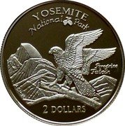 Cook Islands 2 Dollars Yosemite National Park 1997 Proof KM# 373 PEREGRINE FALCON A SH 97 YOSEMITE NATIONAL PARK 2 DOLLARS coin reverse Cook Islands 2 Dollars Yosemite National Park 1997 Proof KM# 373 PEREGRINE FALCON A SH 97 YOSEMITE NATIONAL PARK 2 DOLLARS coin reverse