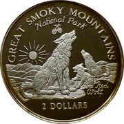Cook Islands 2 Dollars Great Smoky Mountains National Park 1997 Proof KM# 371 RED WOLF A SH 97 GREAT SMOKY MOUNTAINS NATIONAL PARK 2 DOLLARS coin reverse Cook Islands 2 Dollars Great Smoky Mountains National Park 1997 Proof KM# 371 RED WOLF A SH 97 GREAT SMOKY MOUNTAINS NATIONAL PARK 2 DOLLARS coin reverse