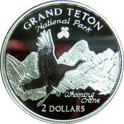 Cook Islands 2 Dollars Grand Teton National Park 1998 Proof KM# 1040 GRAND TETON NATIONAL PARK 2 DOLLARS WHOOPING CRANE coin reverse