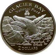 Cook Islands 2 Dollars Glacier Bay National Park and Preserve 1998 Proof KM# 943 HUMPBACK WHALE A SH 98 GLACIER BAY 2 DOLLARS coin reverse