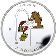 Cook Islands 2 Dollars Garfield and Odie 1999 Proof KM# 340 1 OZ 999 AG P ©PAWS 2 DOLLARS coin reverse