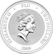 Fiji Two Dollars Romanoff Family Portrait 2009 Proof KM# 195 ELIZABETH II TWO DOLLARS FIJI 2009 coin obverse