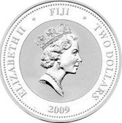 Fiji Two Dollars Nicholas II Romanoff Wedding 2009 Proof KM# 194 ELIZABETH II TWO DOLLARS FIJI 2009 coin obverse