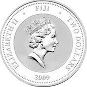 Fiji Two Dollars Church of All Saints 2009 Proof KM# 193 ELIZABETH II TWO DOLLARS FIJI 2009 coin obverse