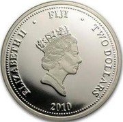 Fiji Two Dollars Hawksbill Taku Turtle 2010 Proof KM# 151a ELIZABETH II FIJI TWO DOLLARS 2010 coin obverse Fiji Two Dollars Hawksbill Taku Turtle 2010 Proof KM# 151a ELIZABETH II FIJI TWO DOLLARS 2010 coin obverse